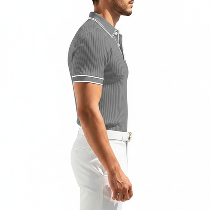 Men's Ribbed Polo Shirt with Short Sleeves for Summer Wear