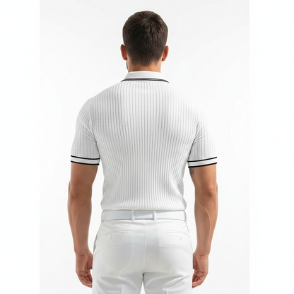 Men's Ribbed Polo Shirt with Short Sleeves for Summer Wear