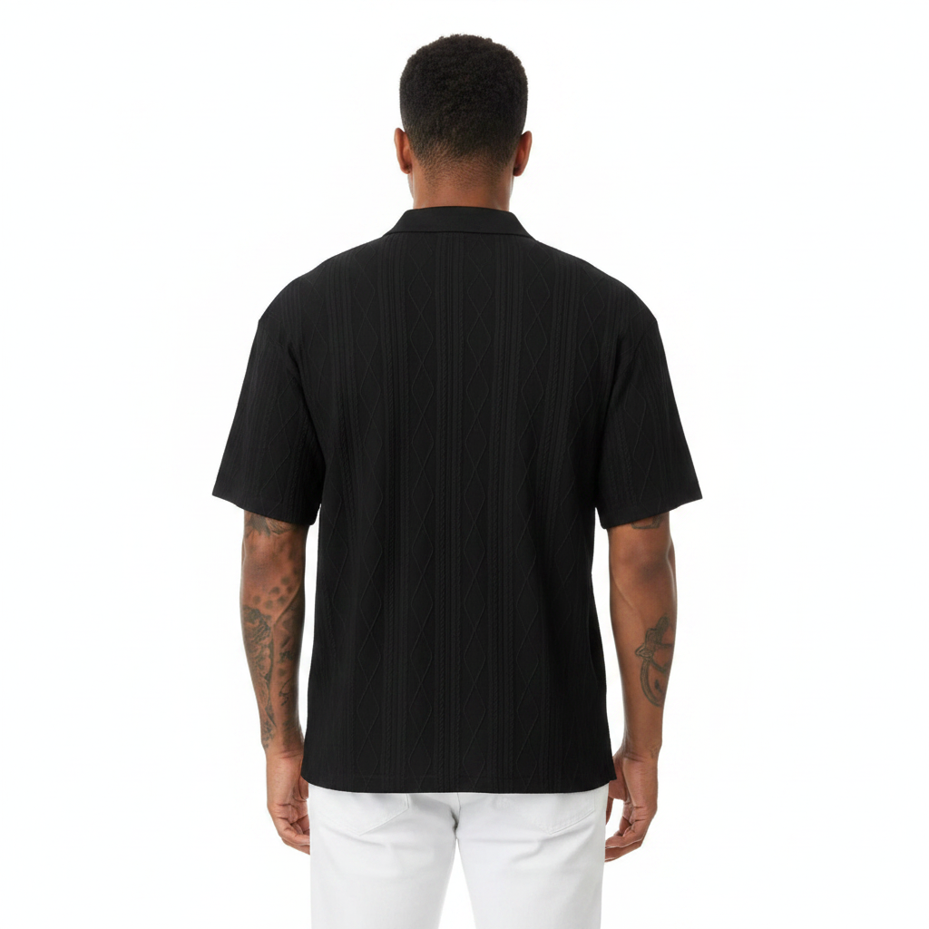 Men's Textured Short Sleeve Polo Shirt in Cotton Blend Fabric