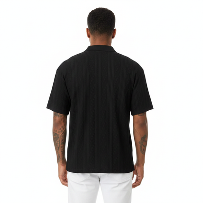 Men's Textured Short Sleeve Polo Shirt in Cotton Blend Fabric