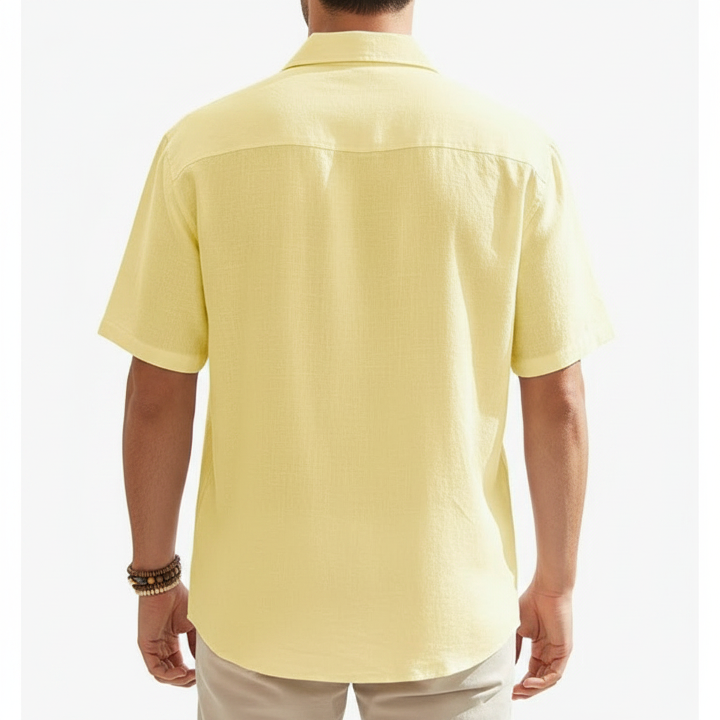 Men's Linen Short Sleeve Button Down Shirt with Chest Pocket