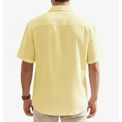 Men's Linen Short Sleeve Button Down Shirt with Chest Pocket