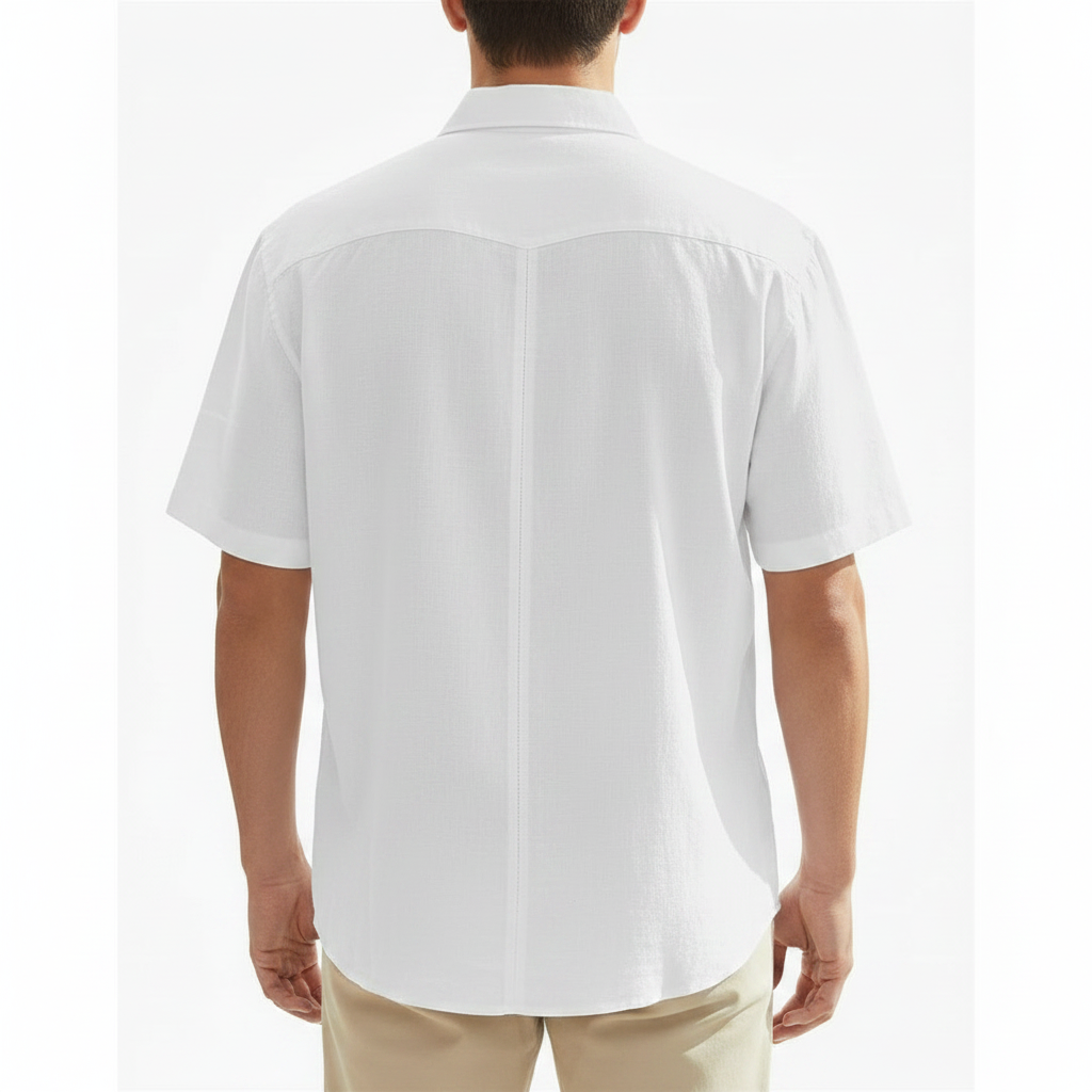 Men's Linen Short Sleeve Button Down Shirt with Chest Pocket