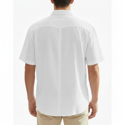 Men's Linen Short Sleeve Button Down Shirt with Chest Pocket