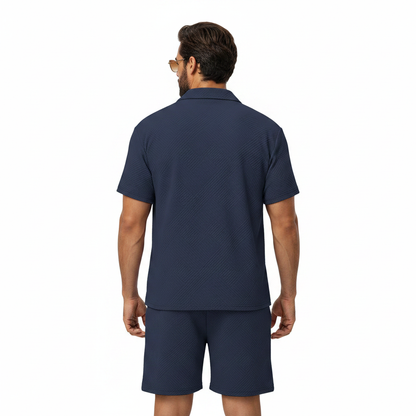 Men's Summer Two Piece Set with Textured Short Sleeve Shirt
