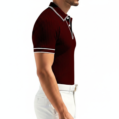 Men's Ribbed Polo Shirt with Short Sleeves for Summer Wear