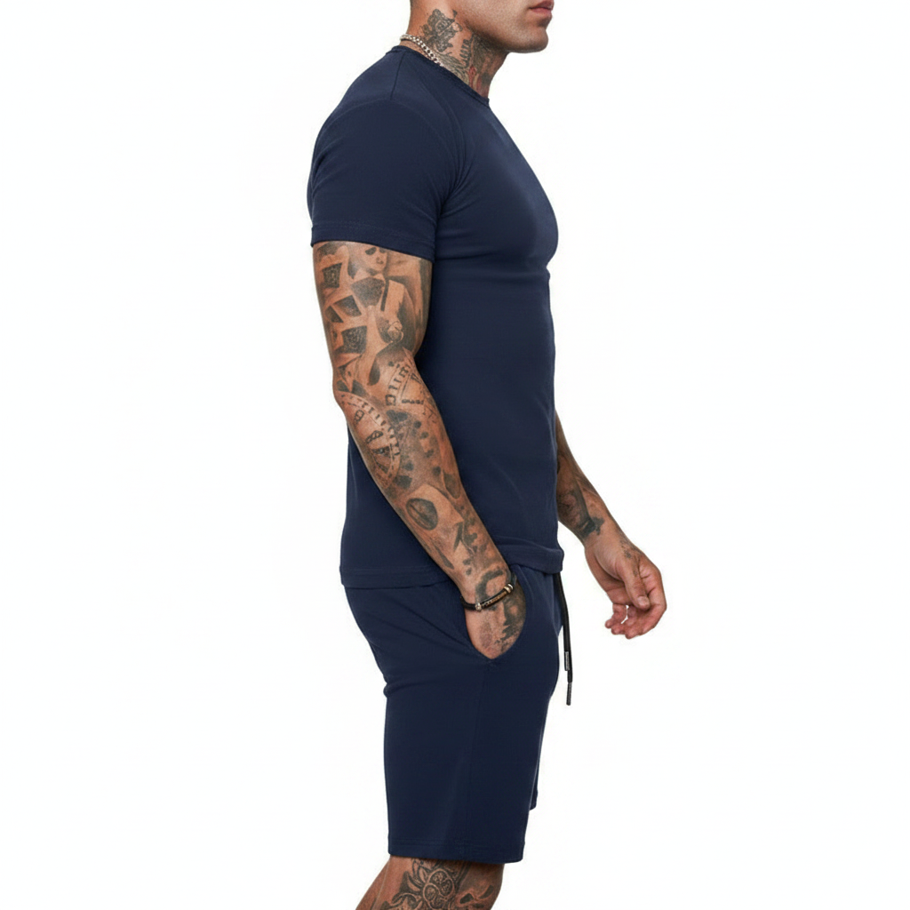 Men's Short Sleeve T-Shirt with Drawstring Shorts Set