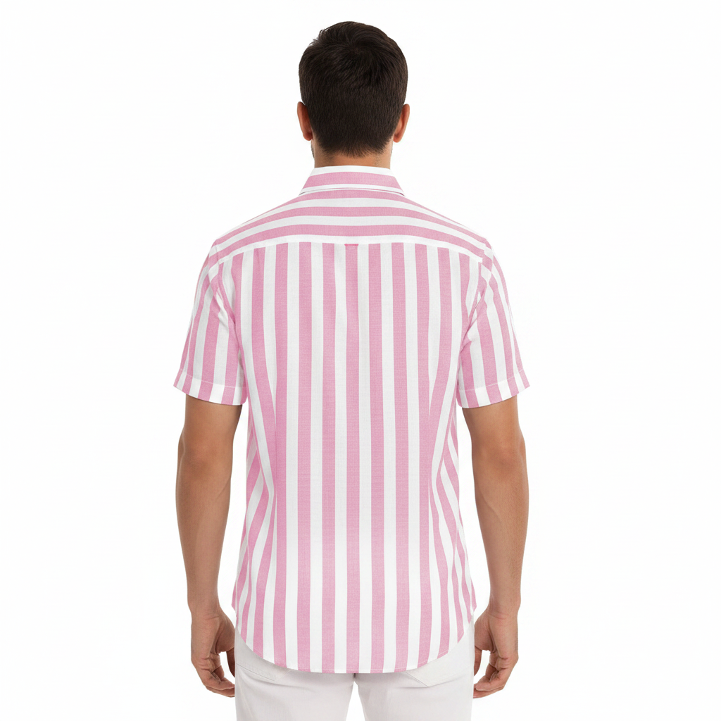 Men's Vertical Striped Short Sleeve Button Down Shirt