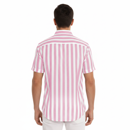 Men's Vertical Striped Short Sleeve Button Down Shirt