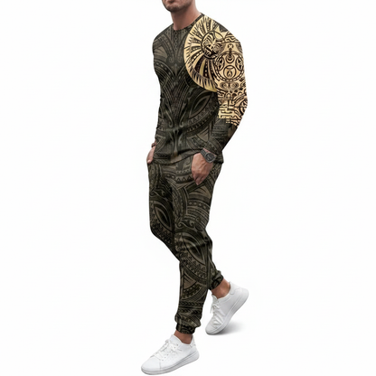 Men's Skull Print Long Sleeve Sweatshirt with Jogger Pants Set