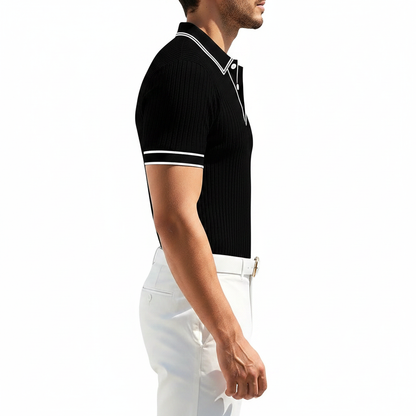 Men's Ribbed Polo Shirt with Short Sleeves for Summer Wear