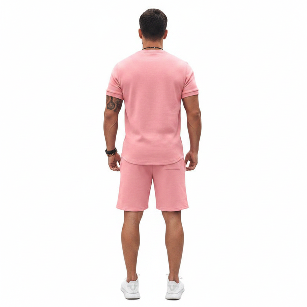 Men's Textured Short Sleeve T-Shirt with Drawstring Shorts Set