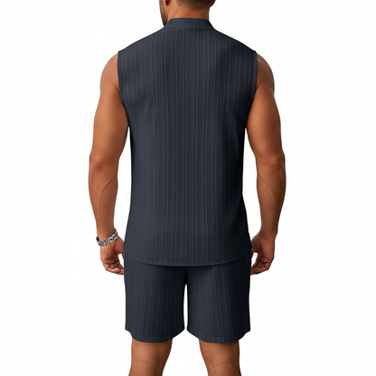Men's Summer Two Piece Outfit with Sleeveless Button Down Shirt