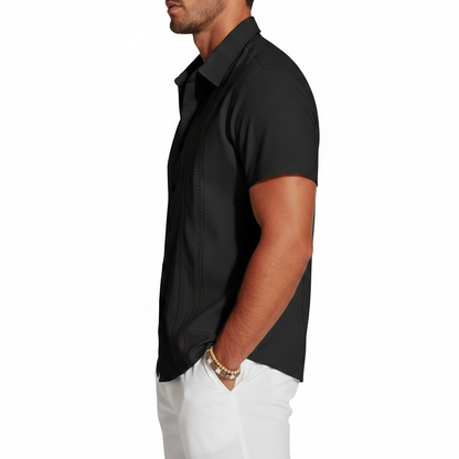 Men's Short Sleeve Button Down Shirt with Vertical Stripe Print