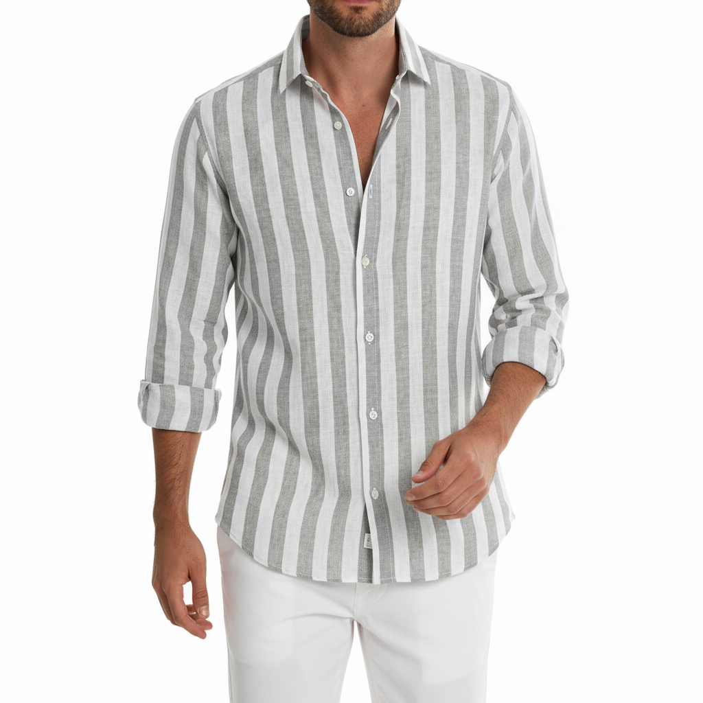 Men's Vertical Striped Short Sleeve Button Down Shirt