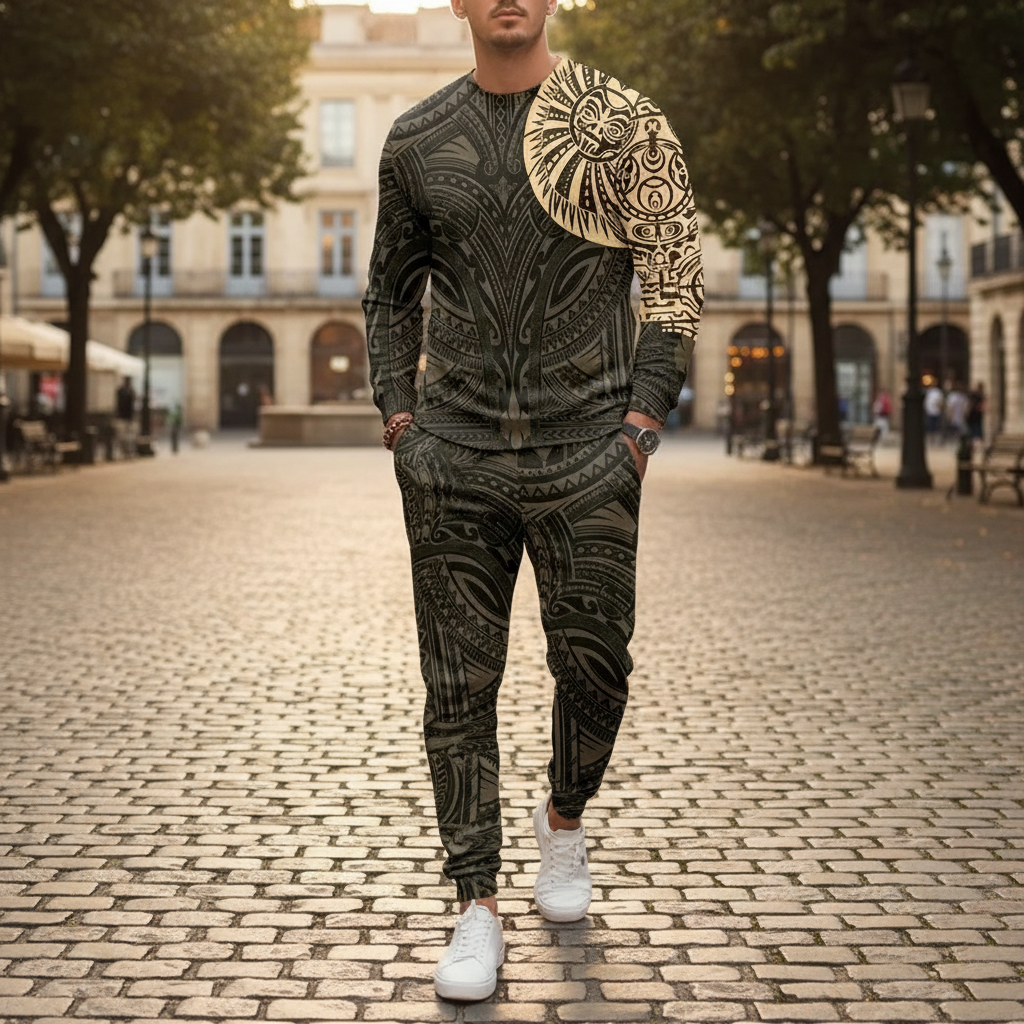 Men's Skull Print Long Sleeve Sweatshirt with Jogger Pants Set