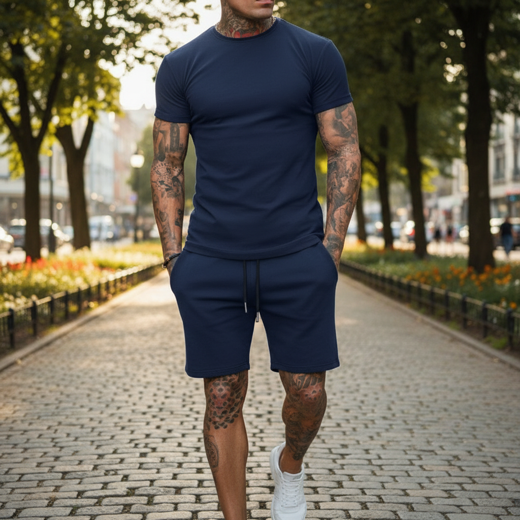 Men's Short Sleeve T-Shirt with Drawstring Shorts Set