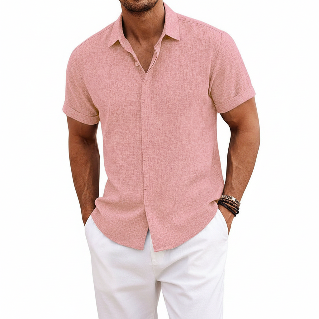 Men's Textured Button Down Shirt for Summer Casual Wear