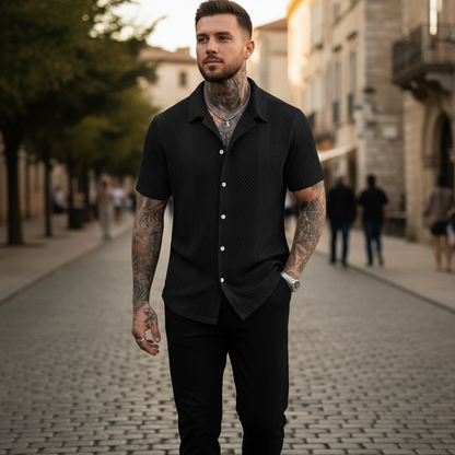 Men's Textured Button Down Shirt with Short Sleeves