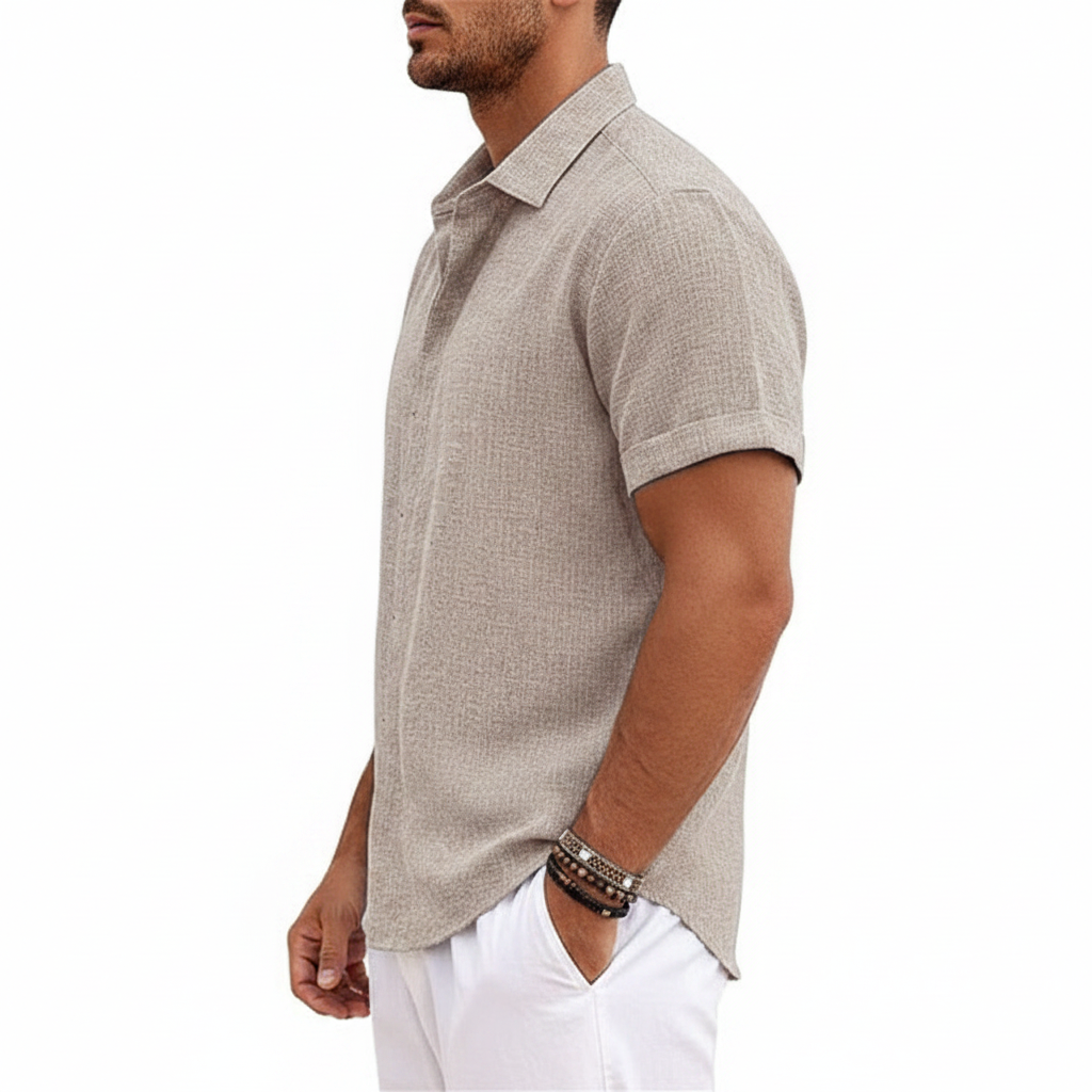 Men's Textured Button Down Shirt for Summer Casual Wear