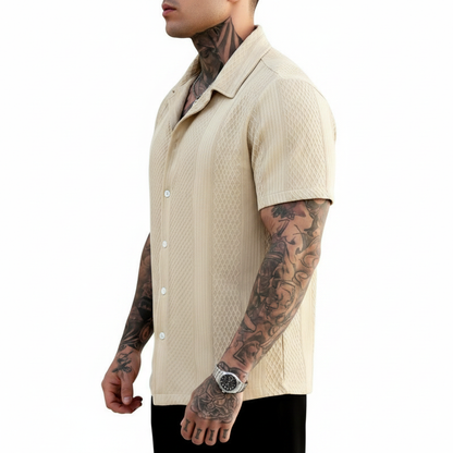 Men's Textured Button Down Shirt with Short Sleeves