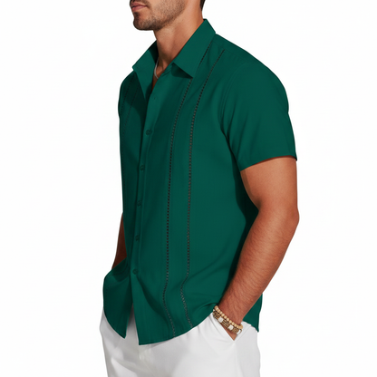 Men's Short Sleeve Button Down Shirt with Vertical Stripe Print