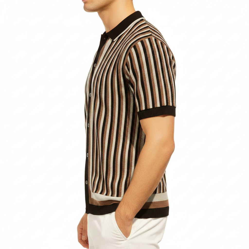 Men's Vertical Striped Short Sleeve Polo Shirt