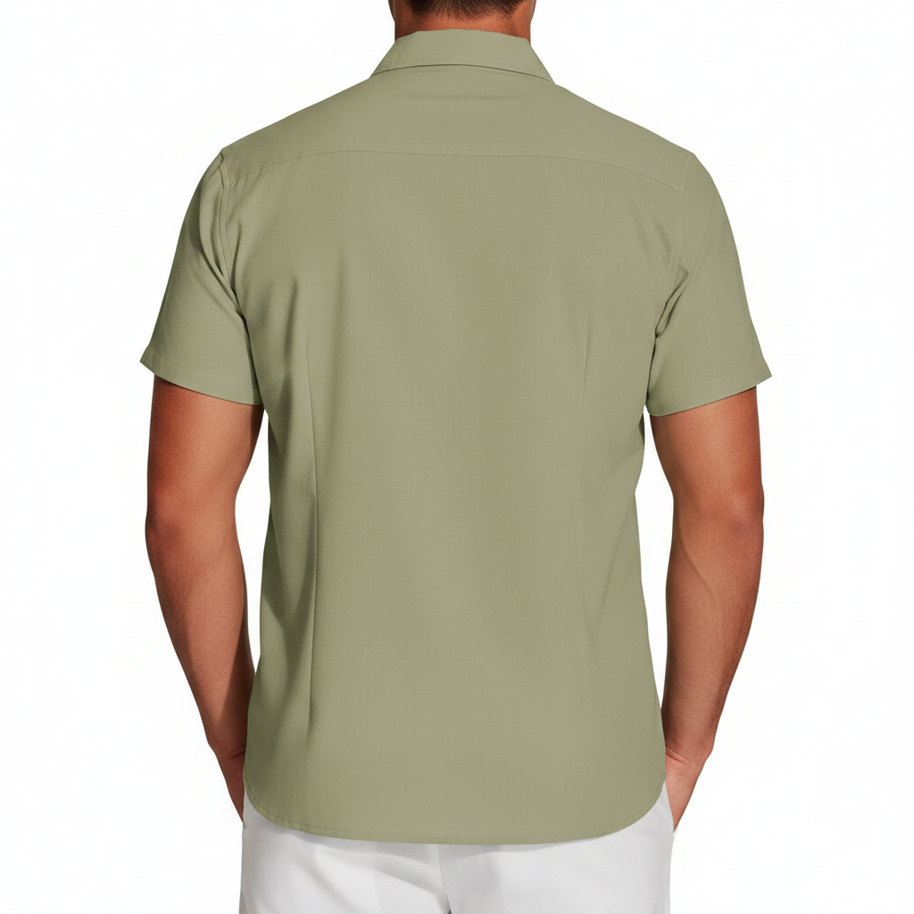 Men's Short Sleeve Button Down Shirt with Vertical Stripe Print
