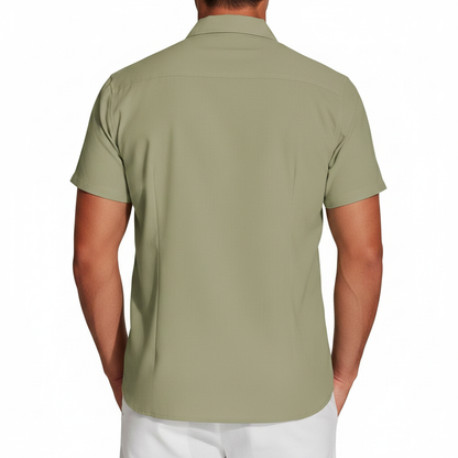 Men's Short Sleeve Button Down Shirt with Vertical Stripe Print