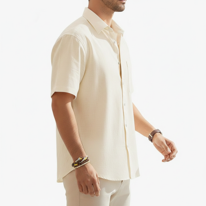 Men's Linen Short Sleeve Button Down Shirt with Chest Pocket