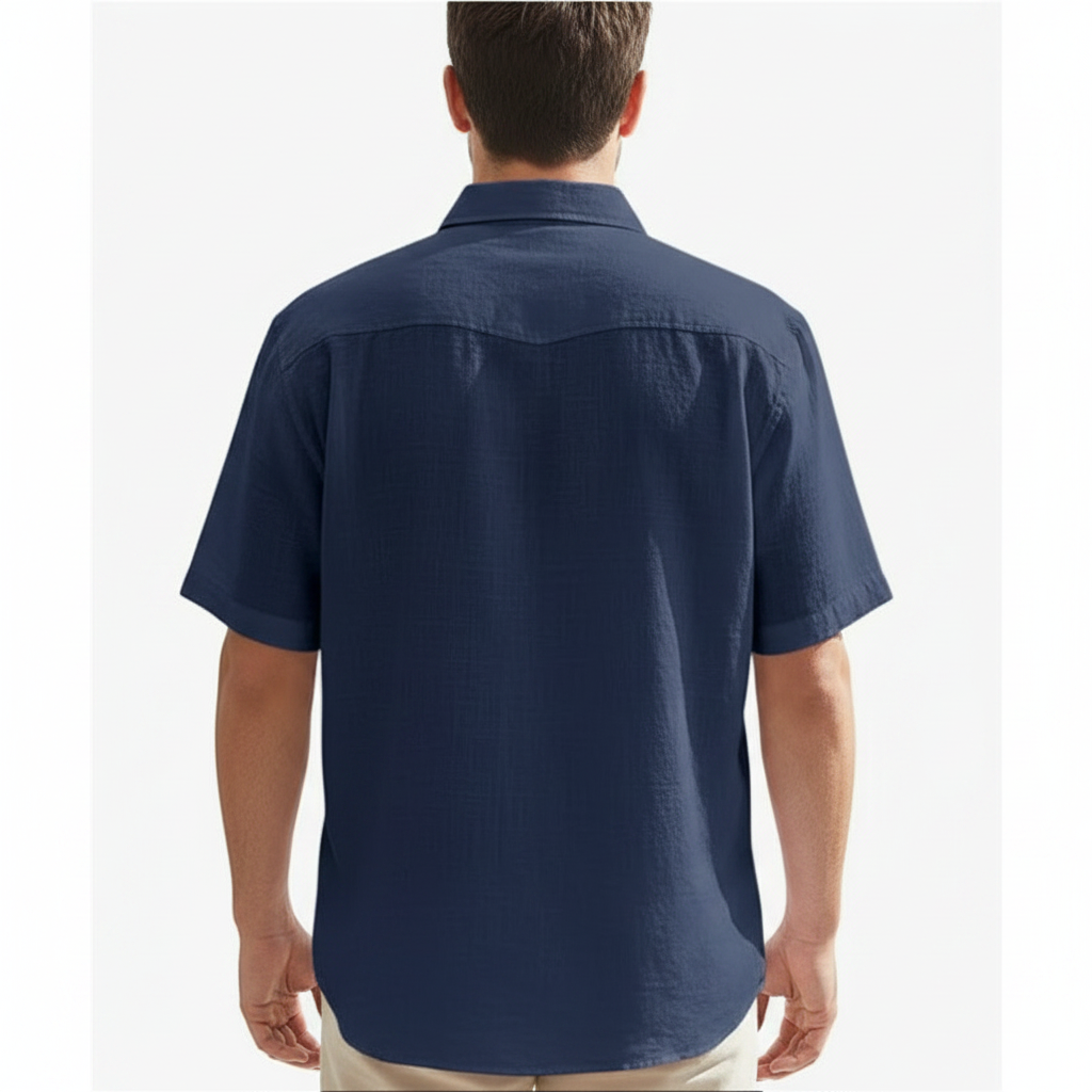 Men's Linen Short Sleeve Button Down Shirt with Chest Pocket