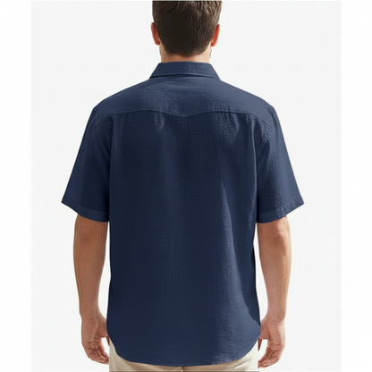 Men's Linen Short Sleeve Button Down Shirt with Chest Pocket