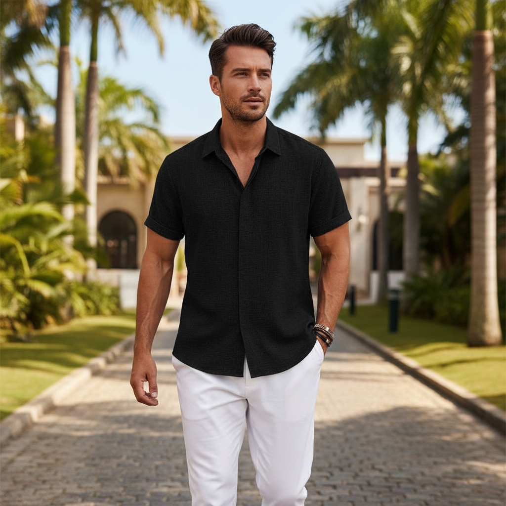 Men's Textured Button Down Shirt for Summer Casual Wear