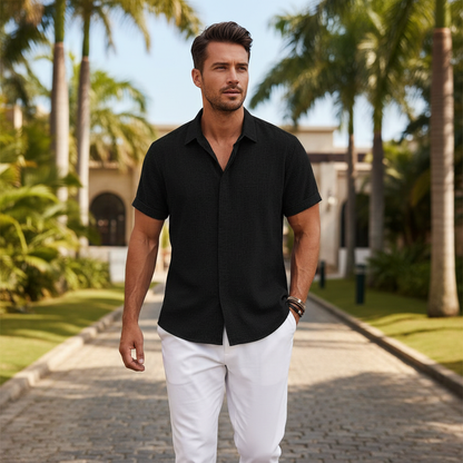 Men's Textured Button Down Shirt for Summer Casual Wear