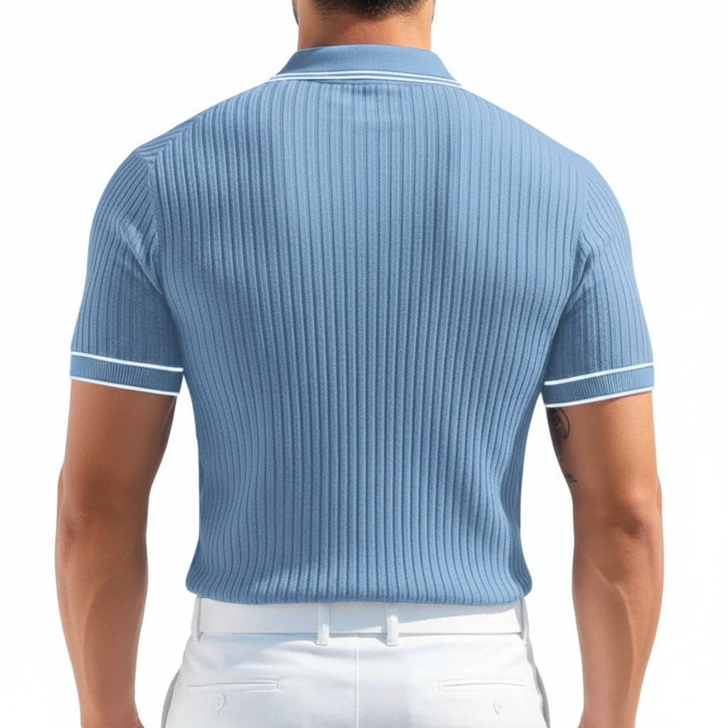 Men's Ribbed Polo Shirt with Short Sleeves for Summer Wear