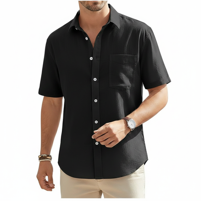 Men's Linen Short Sleeve Button Down Shirt with Chest Pocket