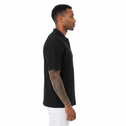 Men's Textured Short Sleeve Polo Shirt in Cotton Blend Fabric