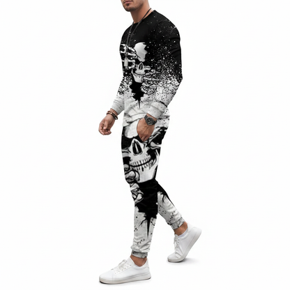 Men's Skull Print Long Sleeve Sweatshirt with Jogger Pants Set