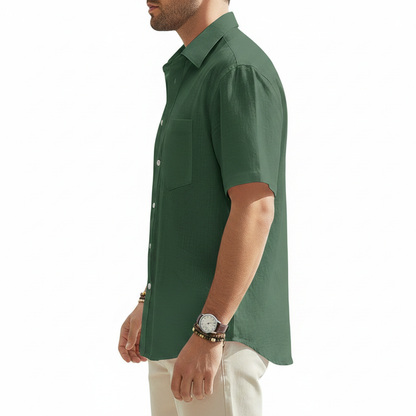 Men's Linen Short Sleeve Button Down Shirt with Chest Pocket