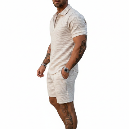 Men's Geometric Print Short Sleeve Polo Shirt with Matching Shorts Set
