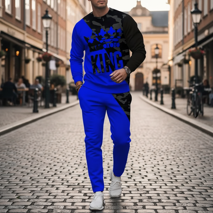 Men's Skull Print Long Sleeve Sweatshirt with Jogger Pants Set