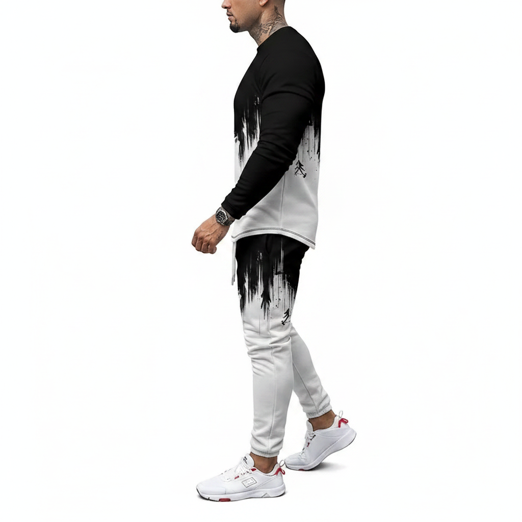 Men's Skull Print Long Sleeve Sweatshirt with Jogger Pants Set