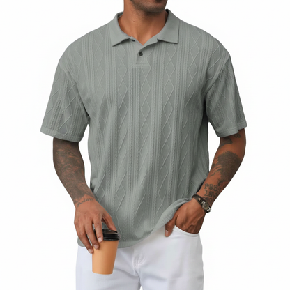 Men's Textured Short Sleeve Polo Shirt in Cotton Blend Fabric
