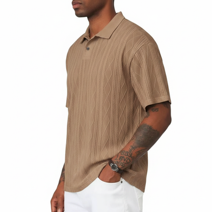Men's Textured Short Sleeve Polo Shirt in Cotton Blend Fabric