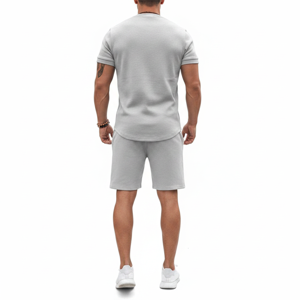 Men's Textured Short Sleeve T-Shirt with Drawstring Shorts Set