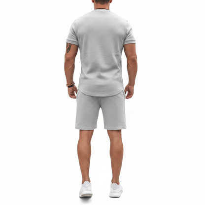 Men's Textured Short Sleeve T-Shirt with Drawstring Shorts Set