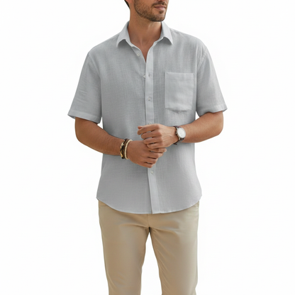 Men's Linen Short Sleeve Button Down Shirt with Chest Pocket