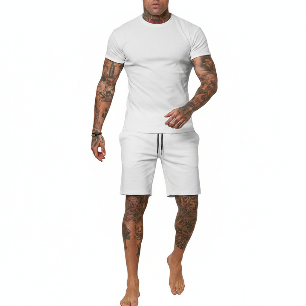 Men's Short Sleeve T-Shirt with Drawstring Shorts Set