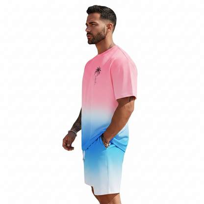 Men's Summer Two Piece Set with Short Sleeve Crew Neck T-Shirt