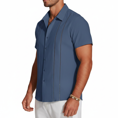 Men's Short Sleeve Button Down Shirt with Vertical Stripe Print